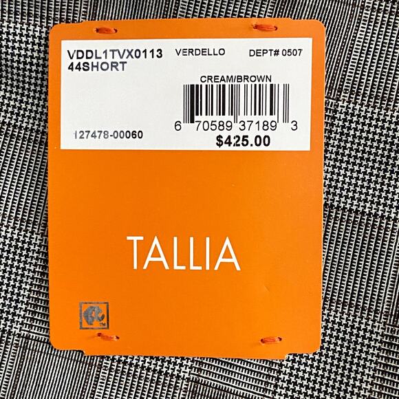 Tallia Men's 44 Short Suit Jacket Stretch Wool Blend Cream/Brown Plaid NEW - Picture 10 of 10